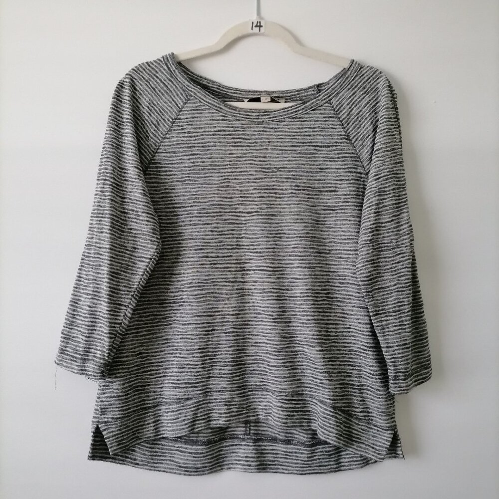 Ann Taylor Loft Womens Gray 3/4 Raglan Sleeve Boat Neck Striped Top Size M